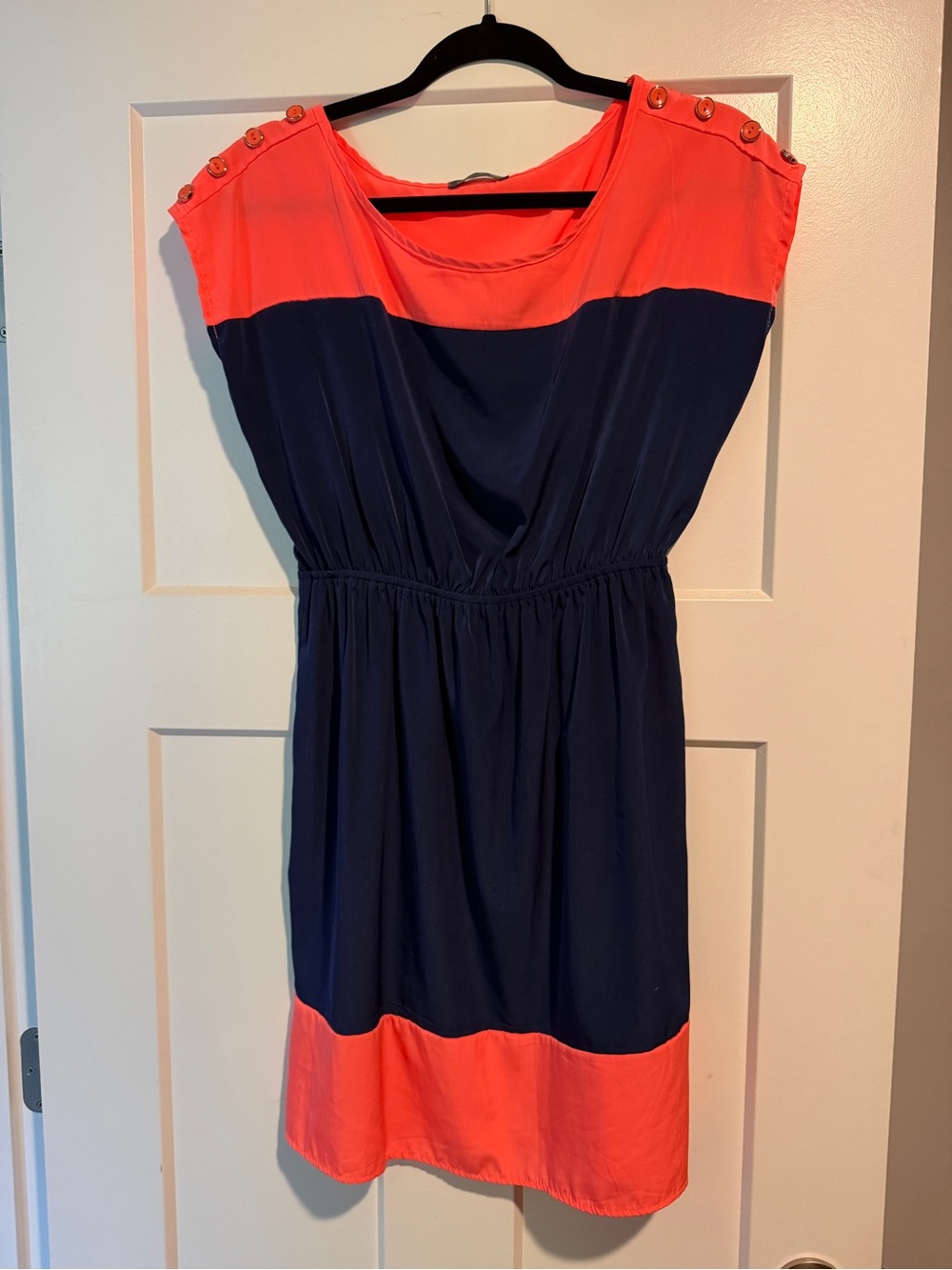 Soprano Navy and Coral Colorblock Casual Dress